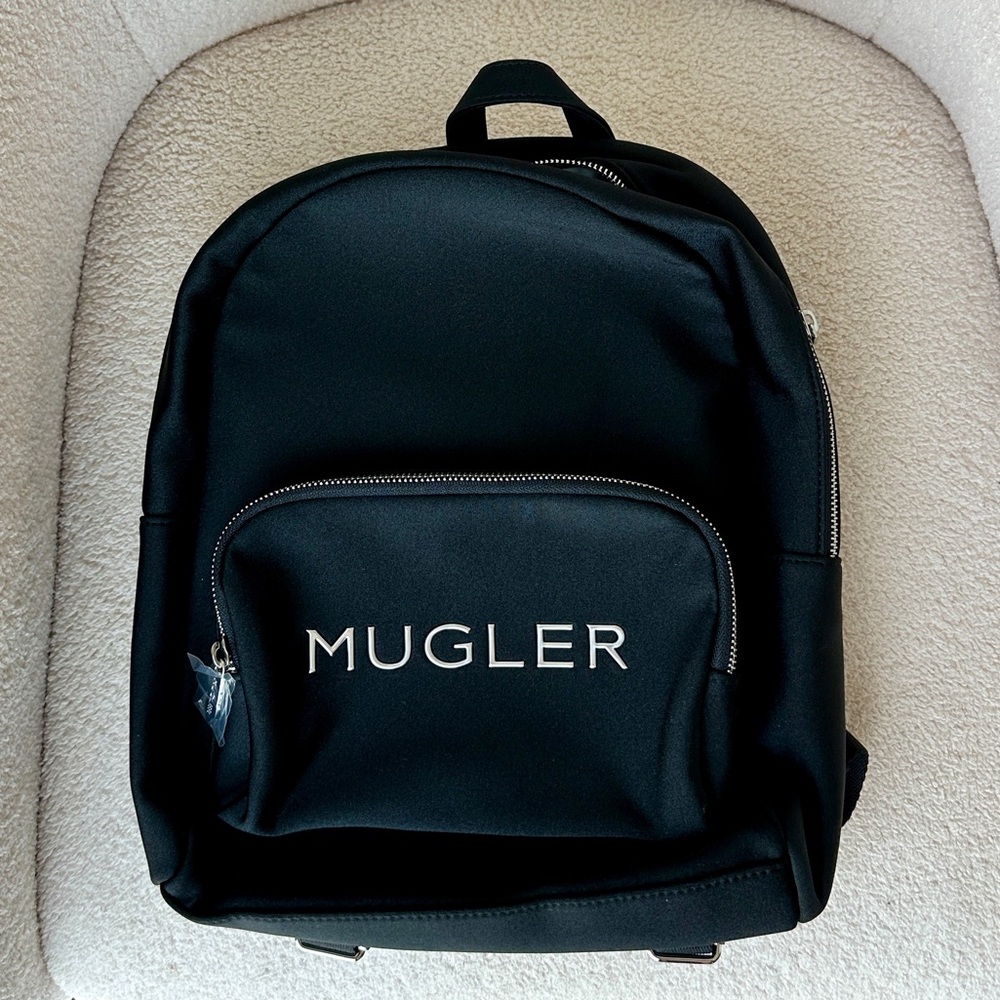 NEW Mugler Black Neoprene Backpack with Silver Tone Accents + Logo - Picture 3 of 15